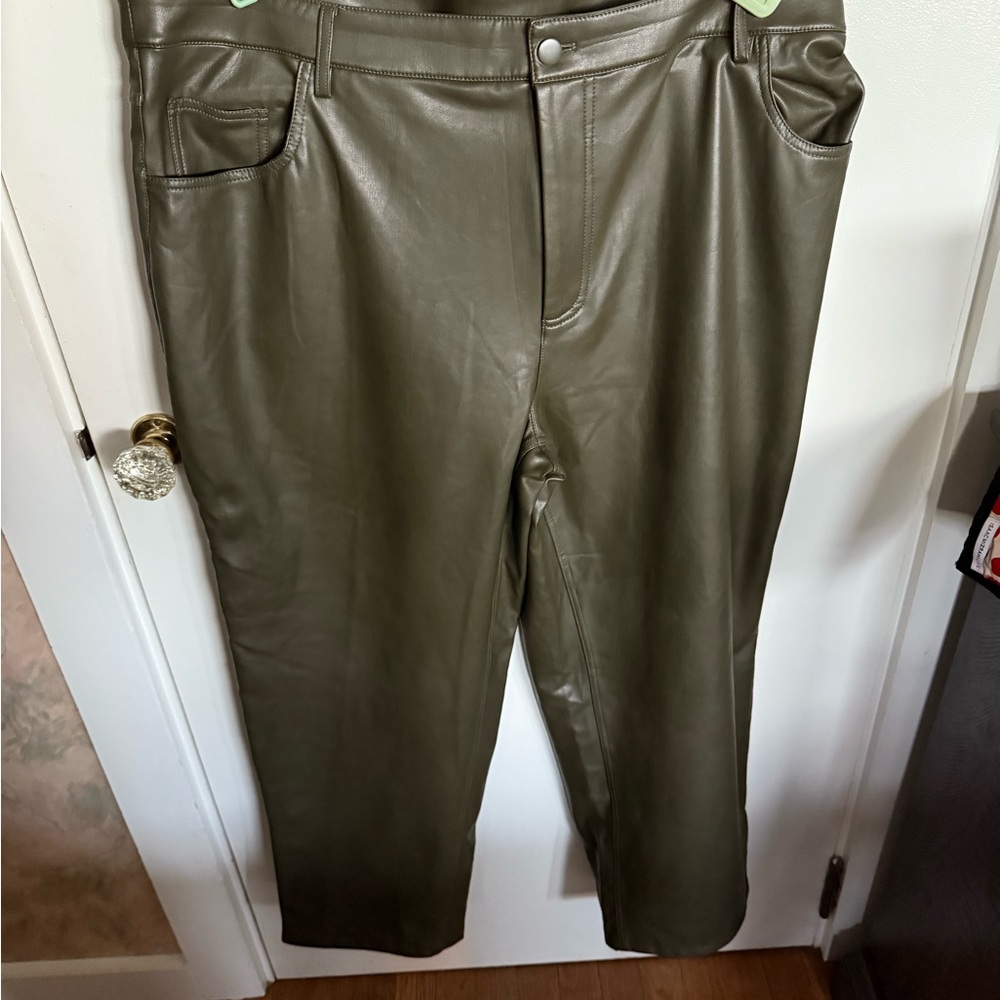 Olive Green Boot Cut Faux Leather Pants